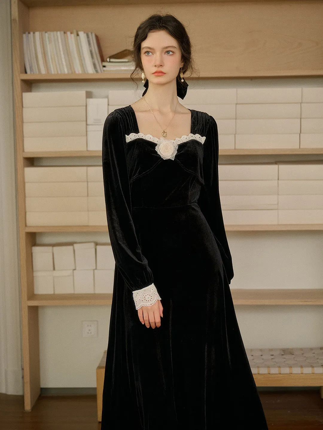 【Final Sale】Valentina Square Collar Rose Dress