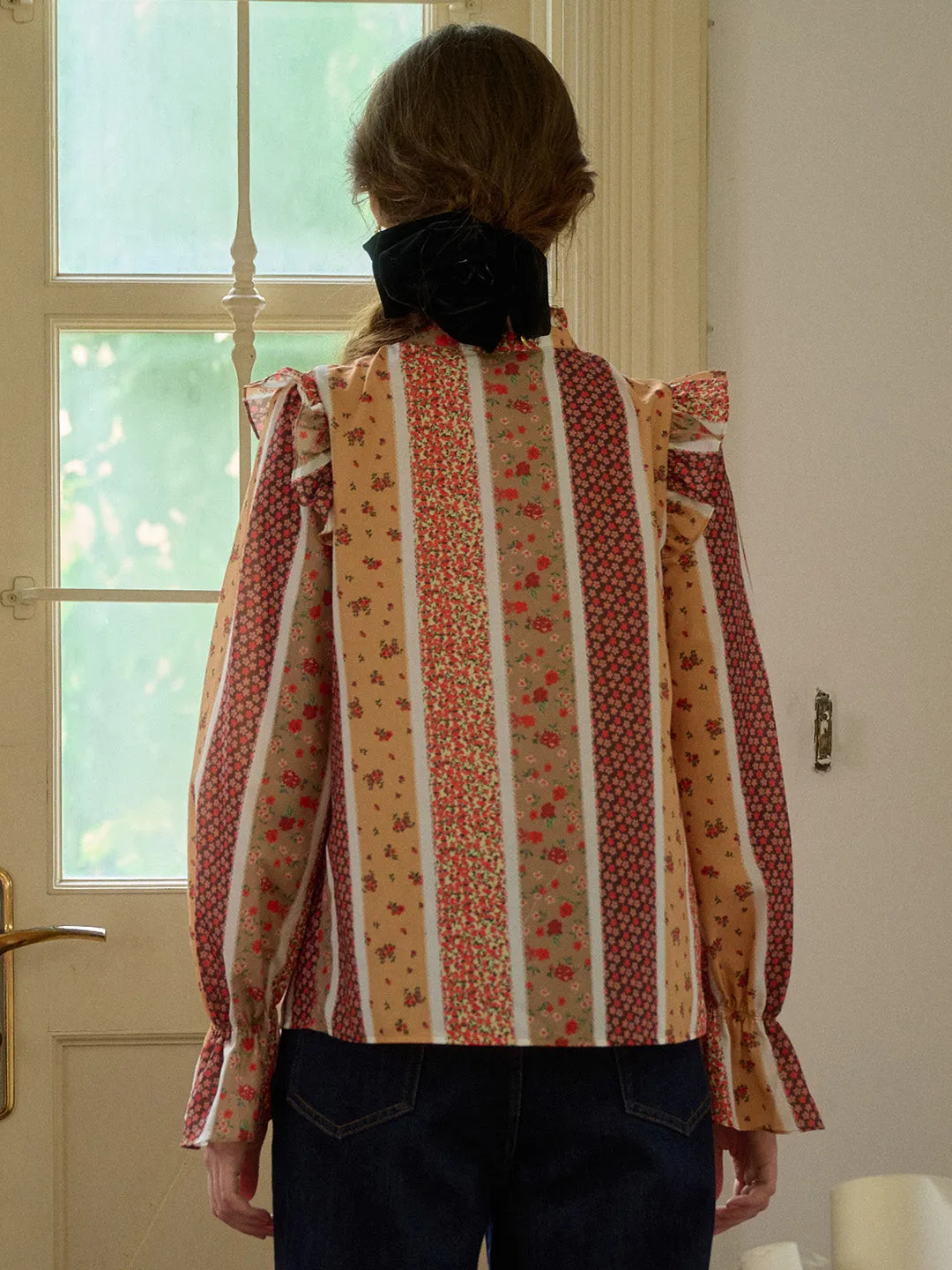 【Final Sale】Wren Stand Collar Floral Patchwork Shirt