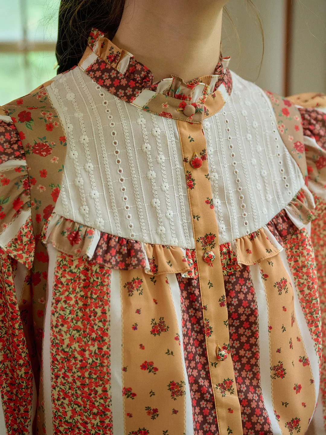 【Final Sale】Wren Stand Collar Floral Patchwork Shirt