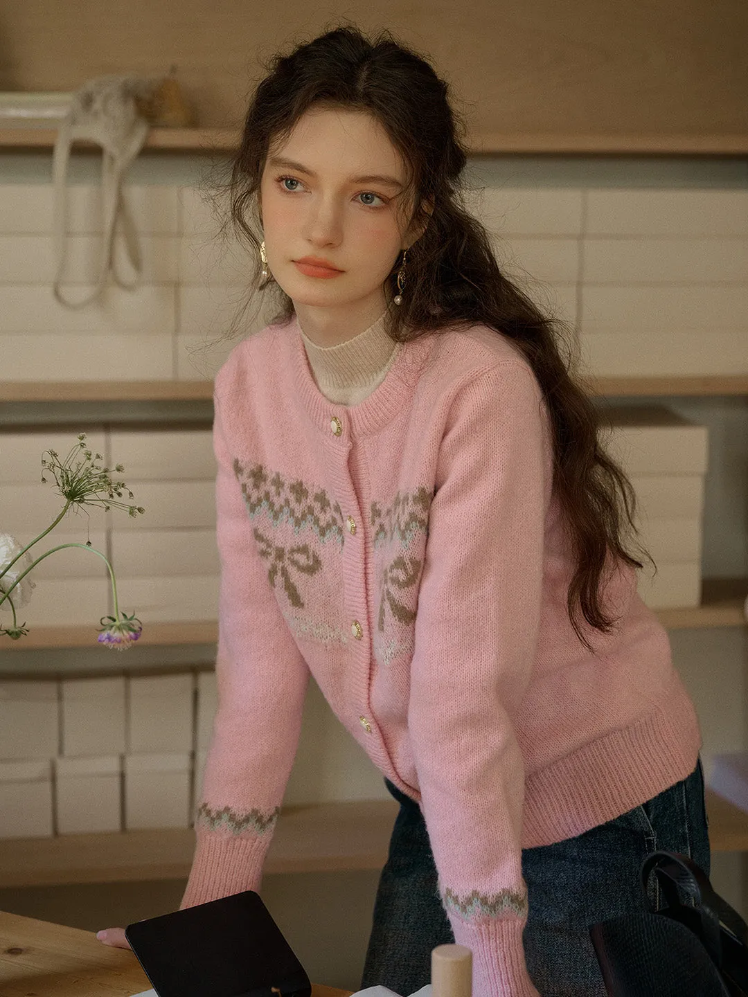 【Final Sale】Zoey Round Neck Bow Patter Sweater