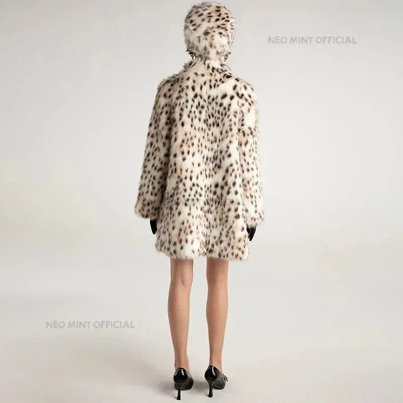 Fluffy Brown Overcoats Fur Fur Handcrafted Collar Fox Coat Jacket Outerwear Female Durable Stand Winter Faux Leopard Fur Luxury Women
