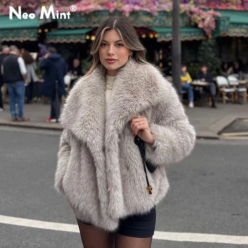 Fur High Female Collar Fur Jacket Luxury Overcoats Worldwide shipping Weekend sale Fur Coat Street Faux New Winter Big Fluffy Fashion Women Fox Gradient
