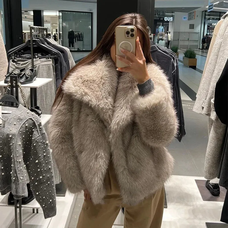 Fur High Female Collar Fur Jacket Luxury Overcoats Worldwide shipping Weekend sale Fur Coat Street Faux New Winter Big Fluffy Fashion Women Fox Gradient