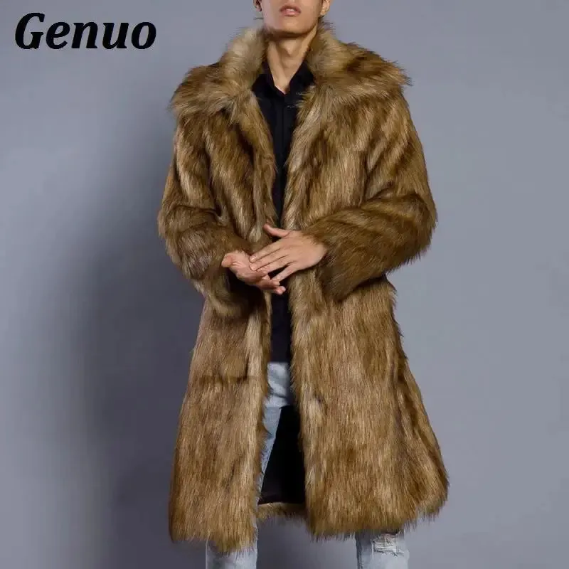 FZ Men's Faux Fur Outwear Punk Parka Overcoats Streetwear Jacket