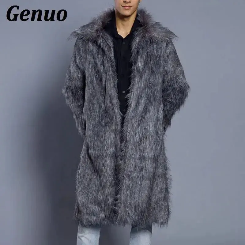 FZ Men's Faux Fur Outwear Punk Parka Overcoats Streetwear Jacket