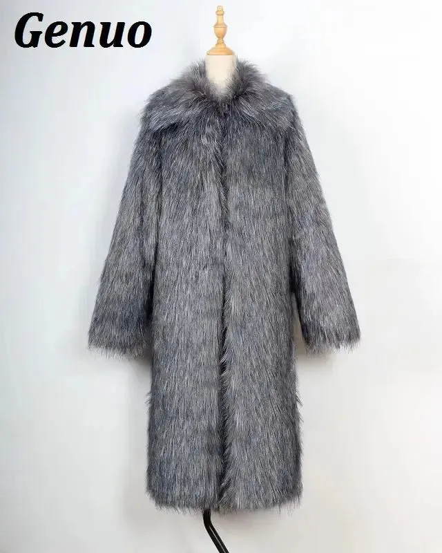 FZ Men's Faux Fur Outwear Punk Parka Overcoats Streetwear Jacket