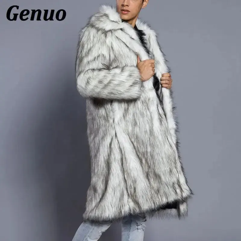 FZ Men's Faux Fur Outwear Punk Parka Overcoats Streetwear Jacket