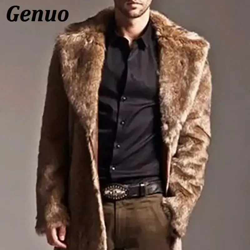 FZ Men's Faux Fur Outwear Punk Parka Overcoats Streetwear Jacket