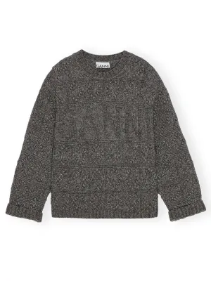 Ganni Wool Cotton Bubble O-Neck Sweater in Phantom