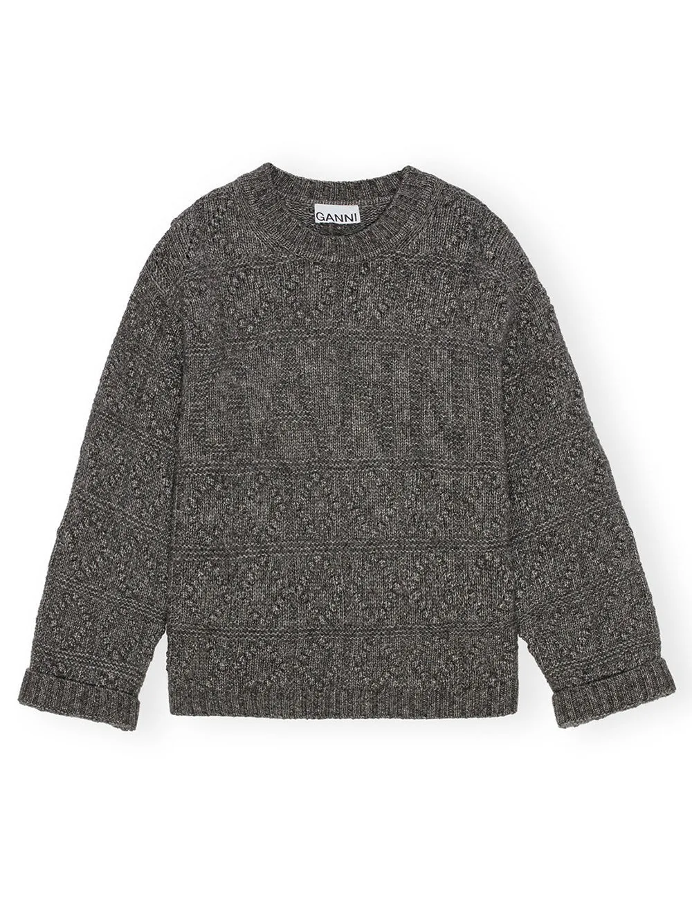 Ganni Wool Cotton Bubble O-Neck Sweater in Phantom