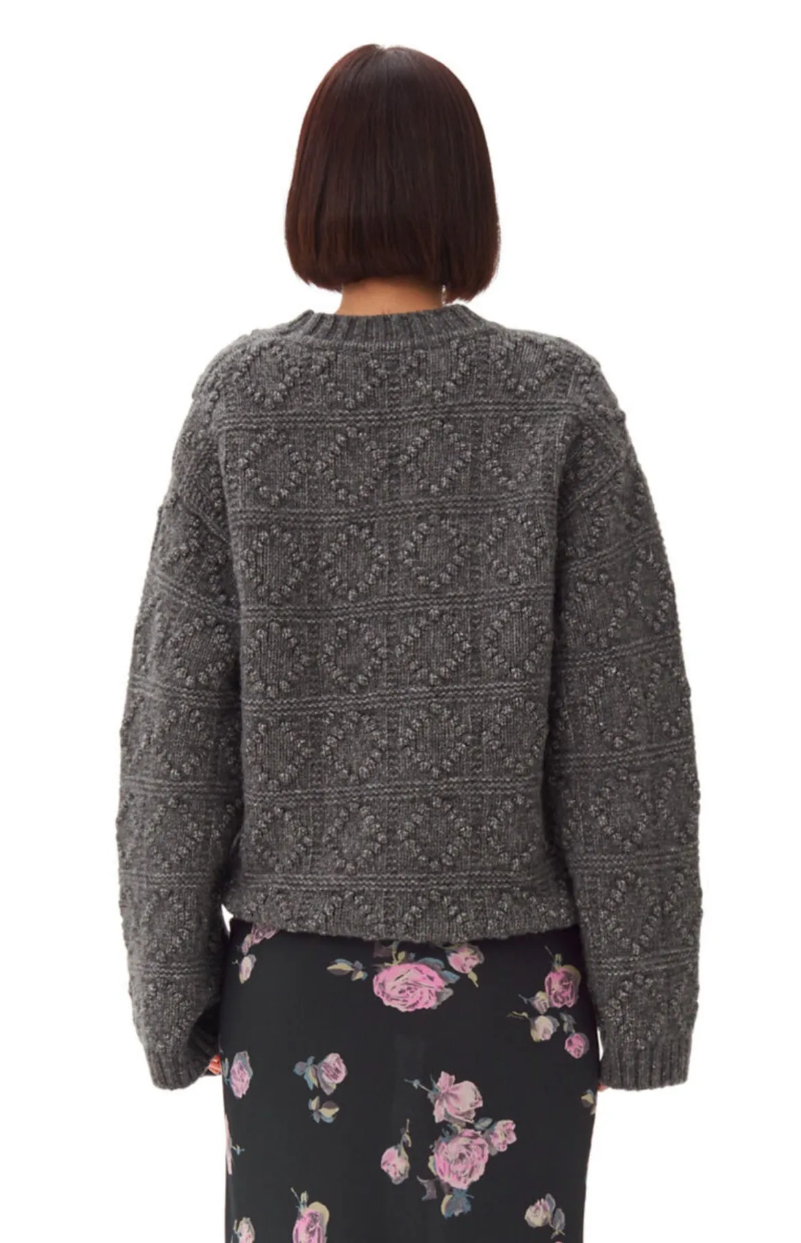 Ganni Wool Cotton Bubble O-Neck Sweater in Phantom