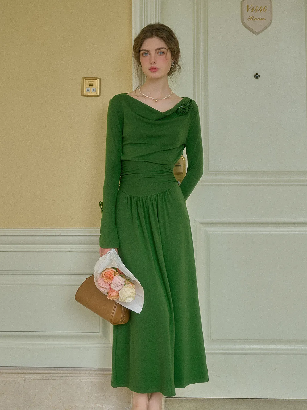 Gianna 3D Rose Dress - Green
