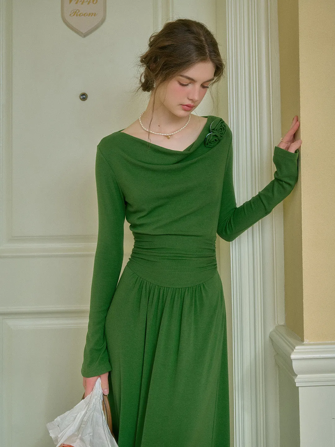 Gianna 3D Rose Dress - Green