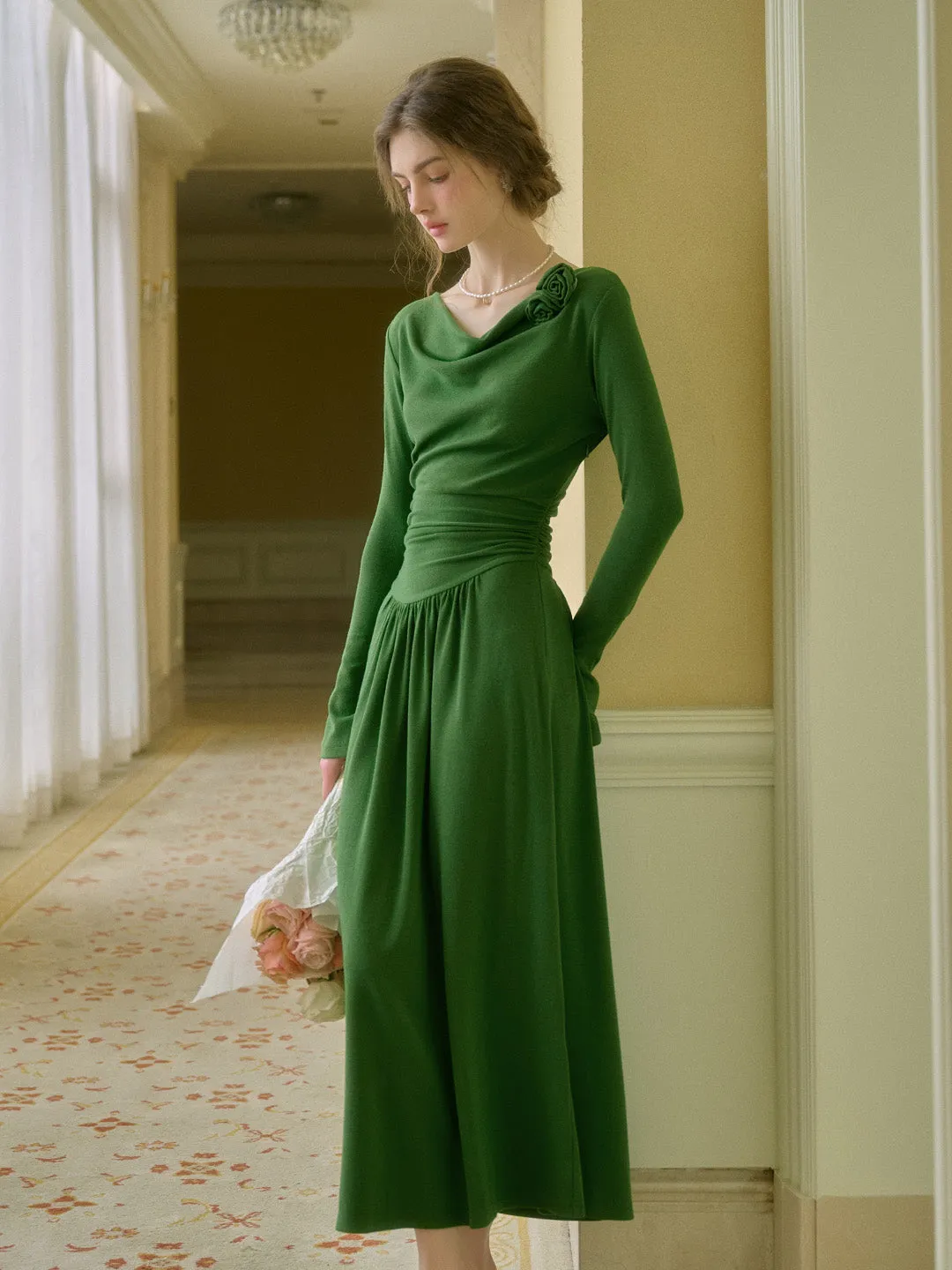 Gianna 3D Rose Dress - Green