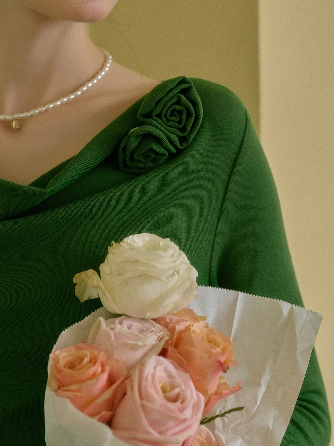 Gianna 3D Rose Dress - Green