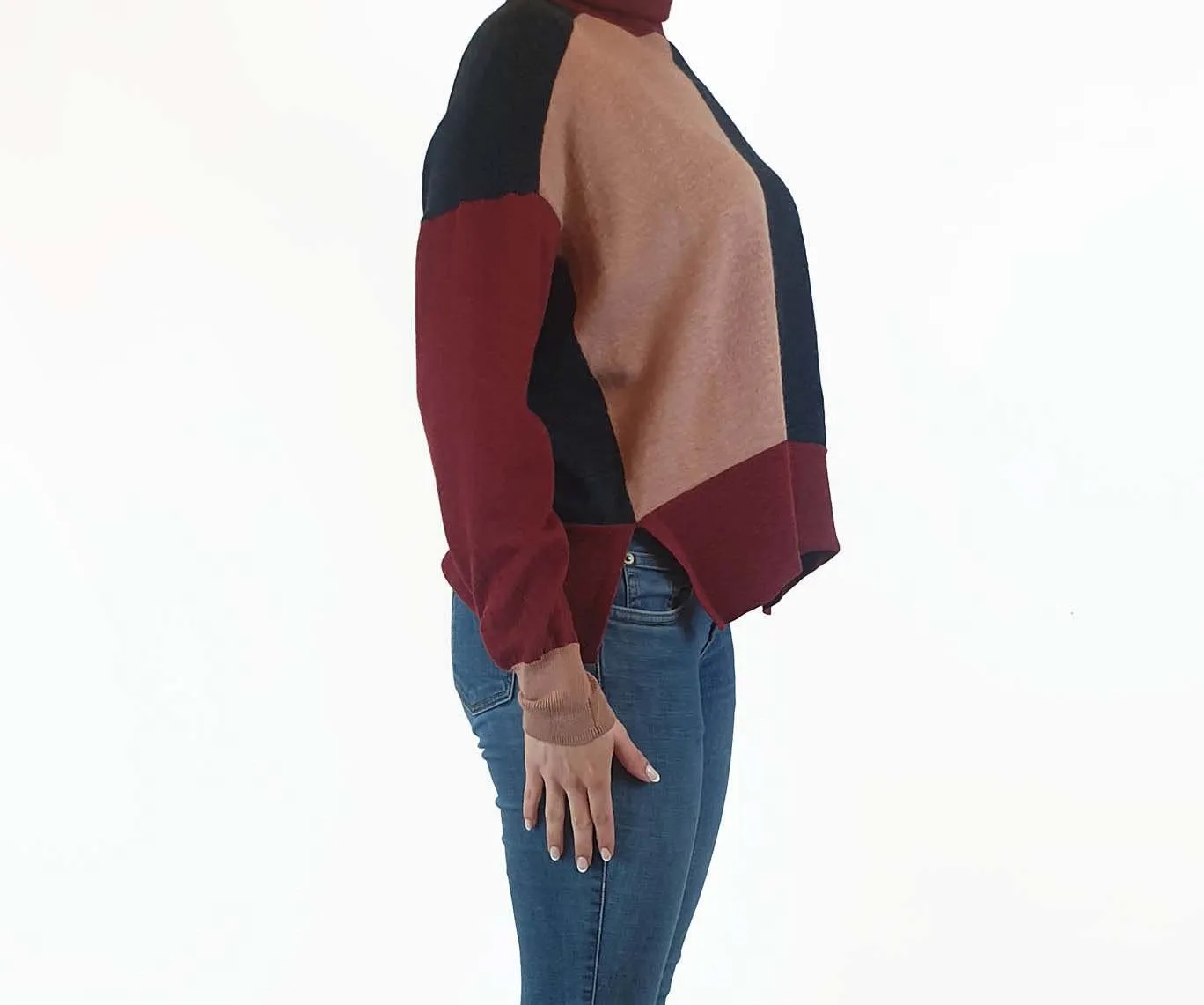 Gorman 100% merino wool pink, red and navy high neck jumper size 10