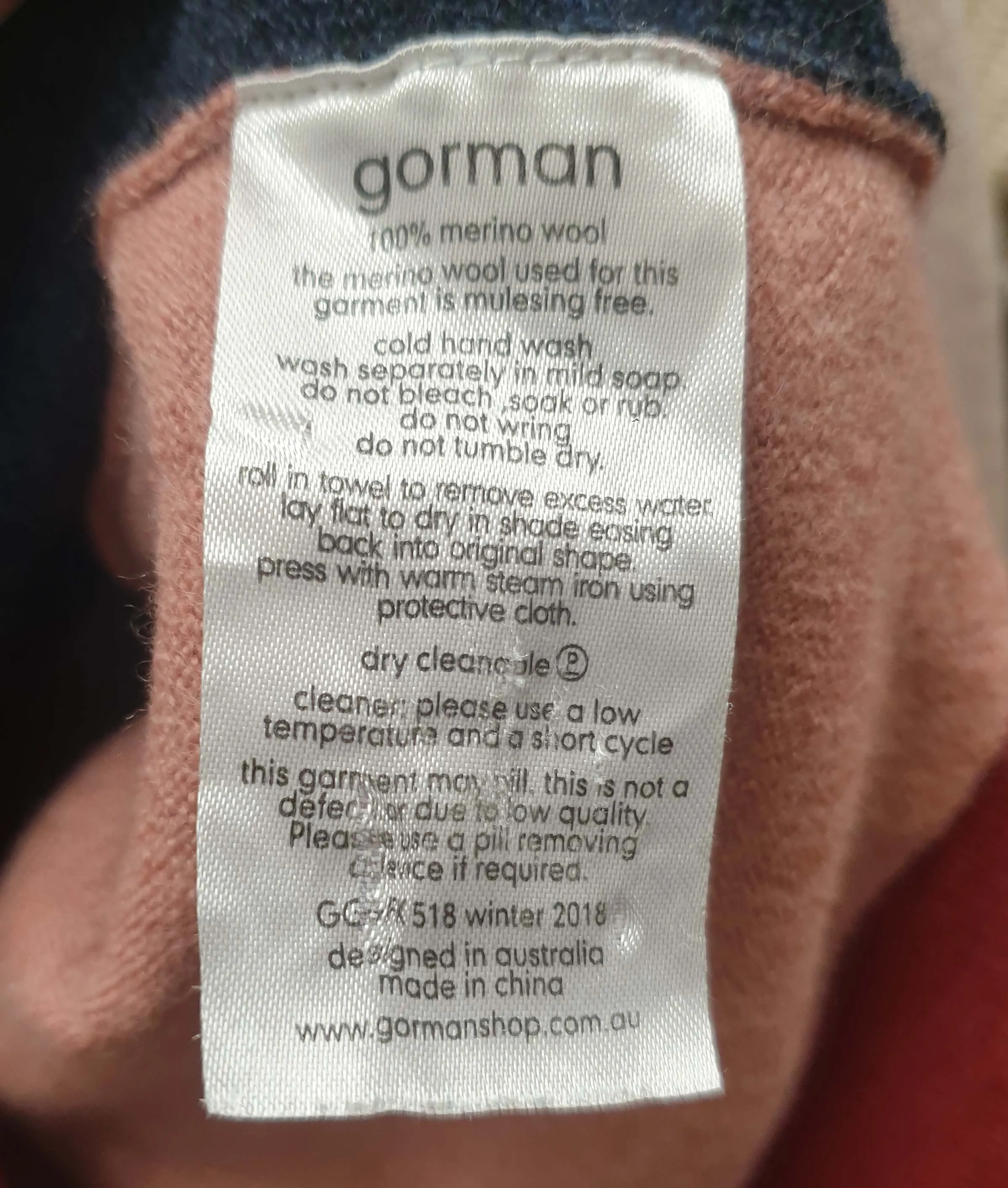Gorman 100% merino wool pink, red and navy high neck jumper size 10