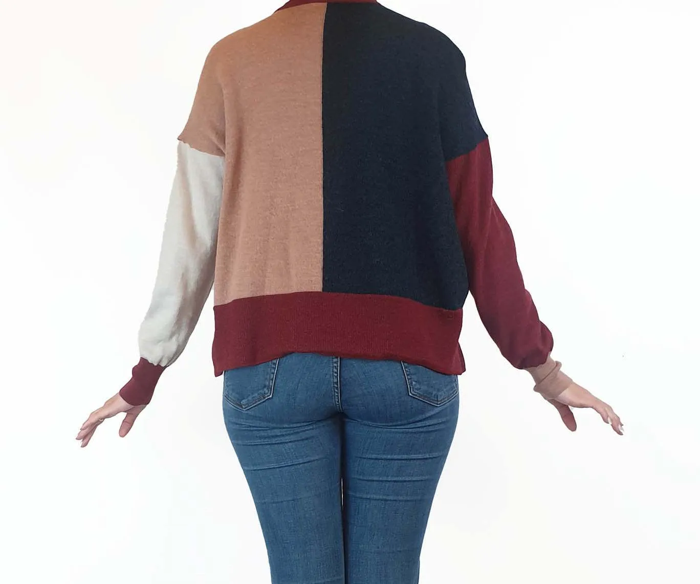 Gorman 100% merino wool pink, red and navy high neck jumper size 10