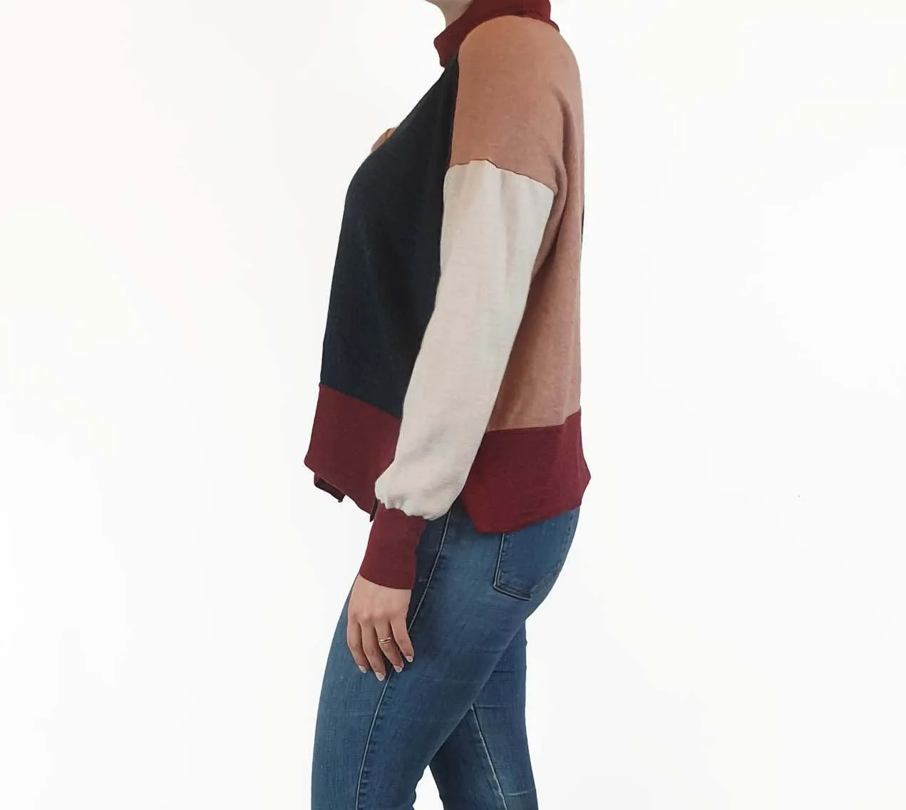 Gorman 100% merino wool pink, red and navy high neck jumper size 10