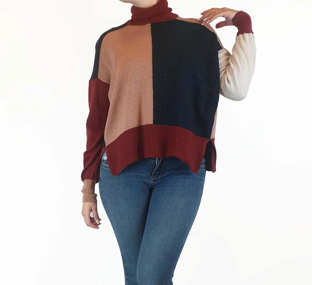 Gorman 100% merino wool pink, red and navy high neck jumper size 10
