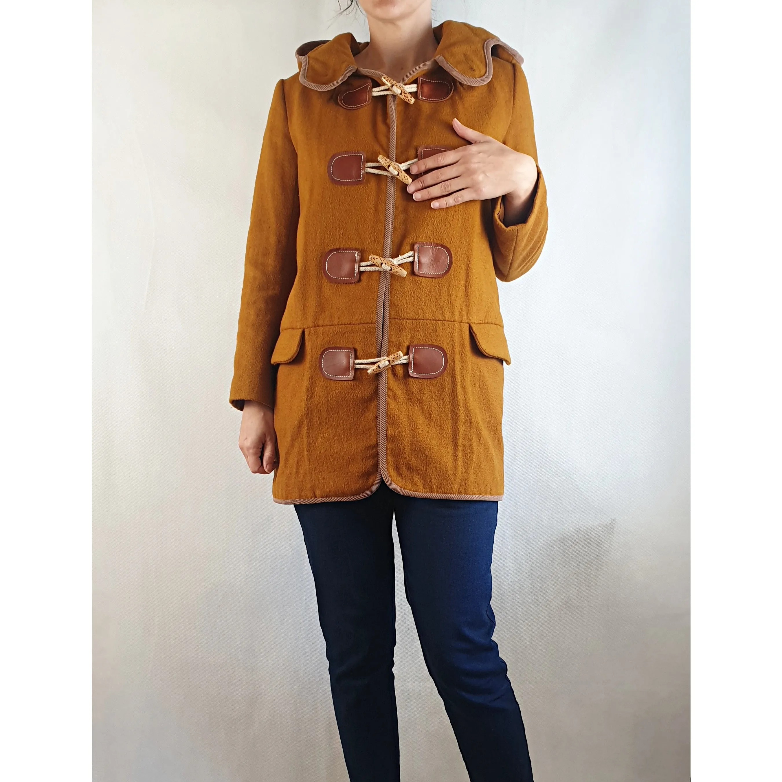 Gorman mustard wool mix duffle coat with animal print toggles size 6 (fits 6-8)