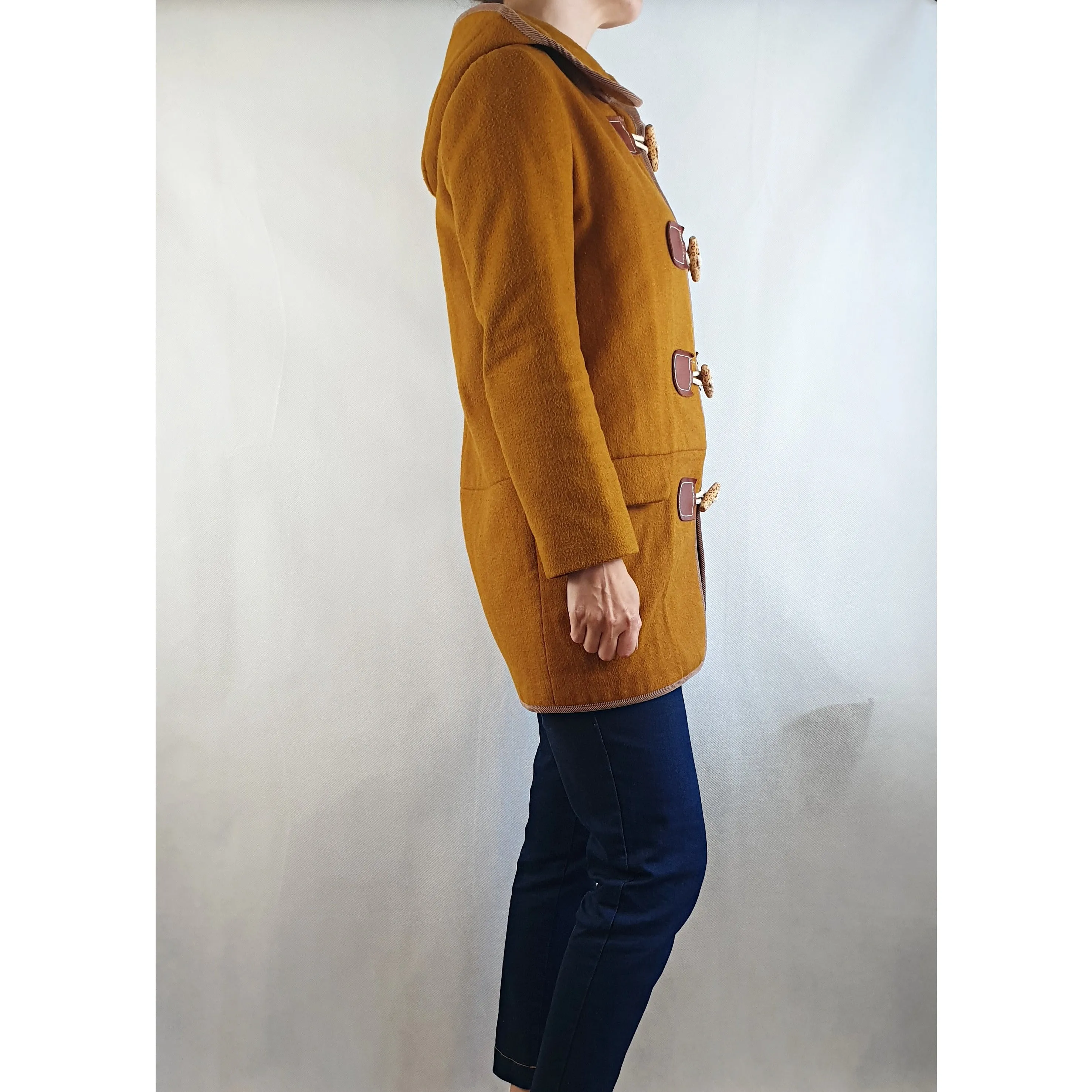 Gorman mustard wool mix duffle coat with animal print toggles size 6 (fits 6-8)