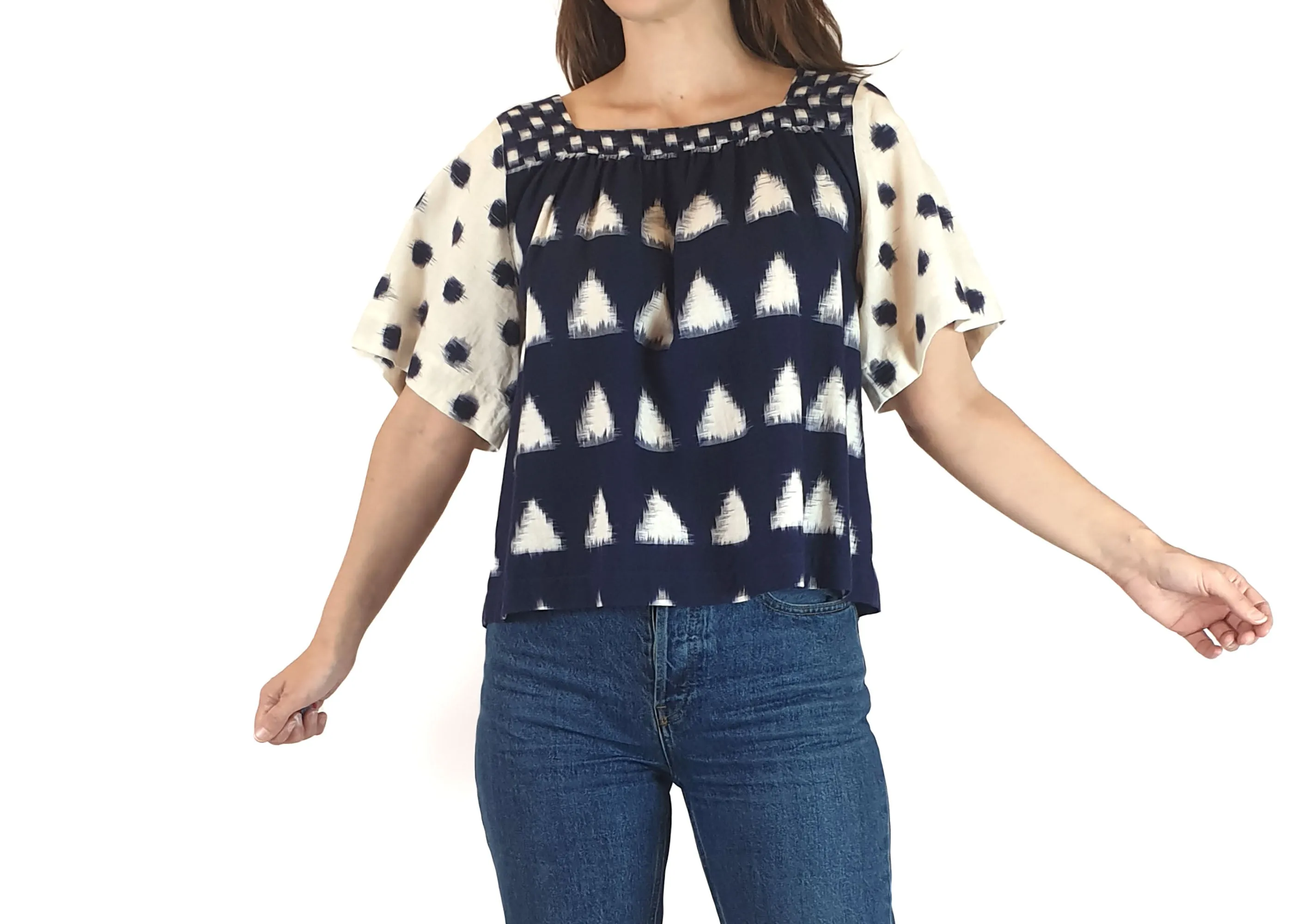 Gorman navy and white print top size 8