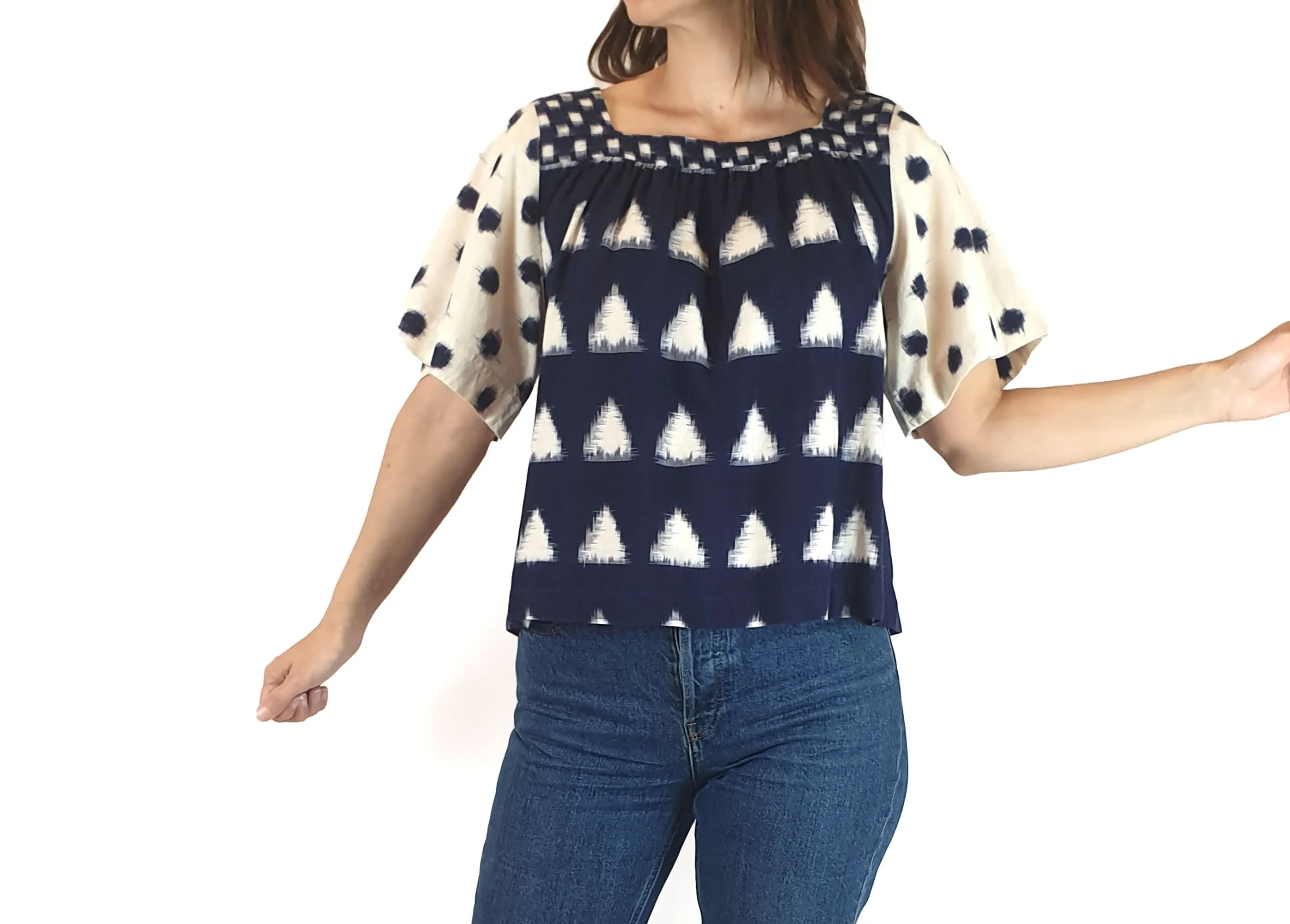 Gorman navy and white print top size 8