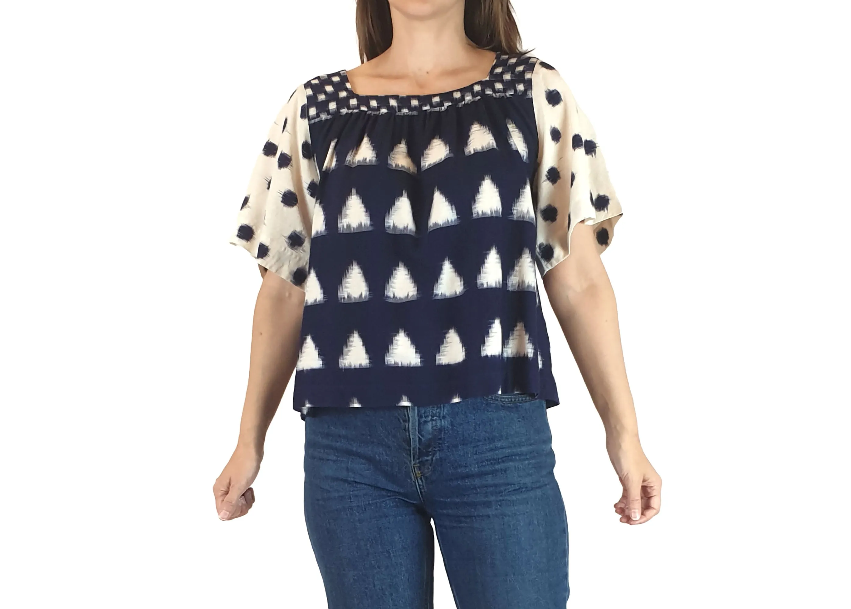 Gorman navy and white print top size 8