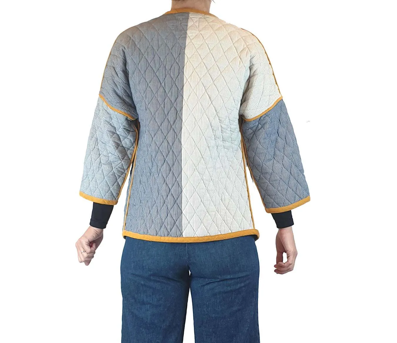 Gorman quilted blue, white and mustard coat size 8