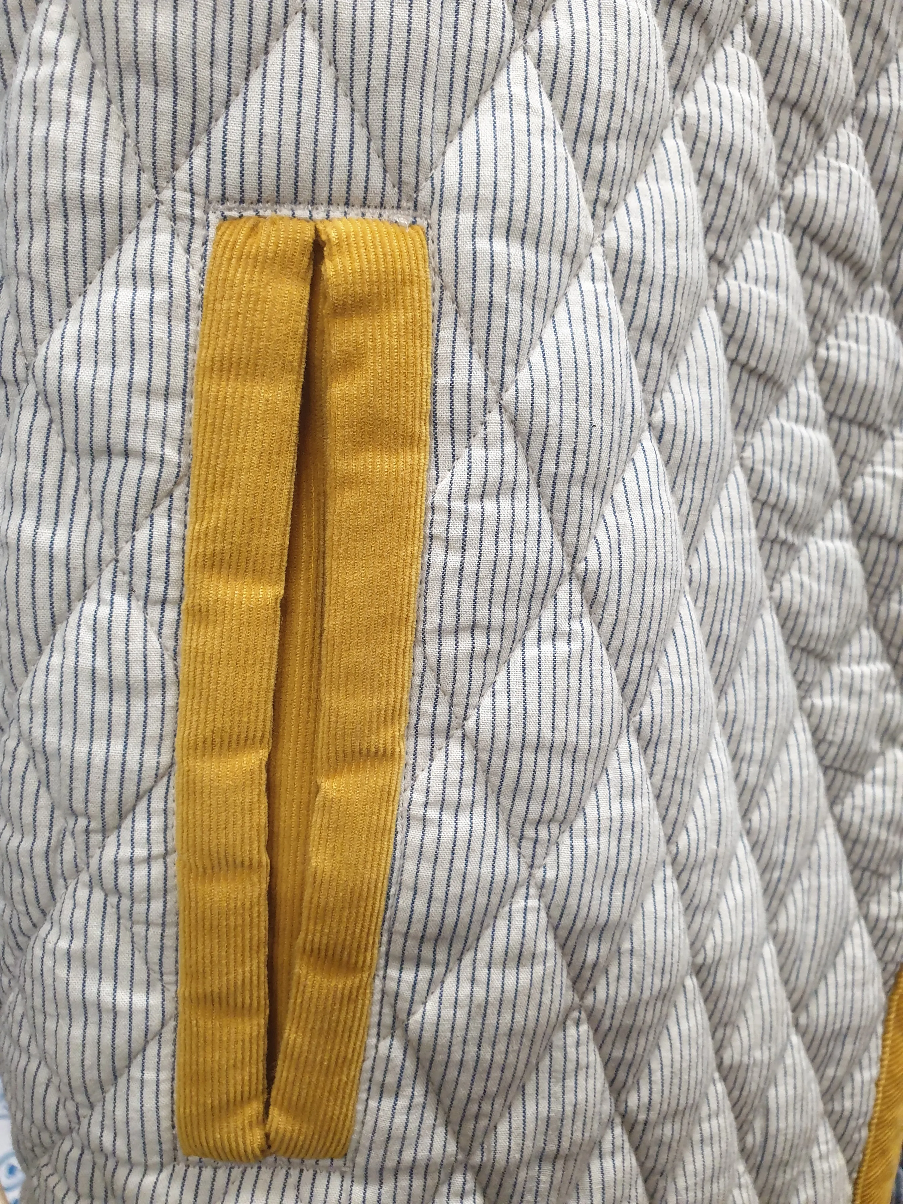 Gorman quilted blue, white and mustard coat size 8