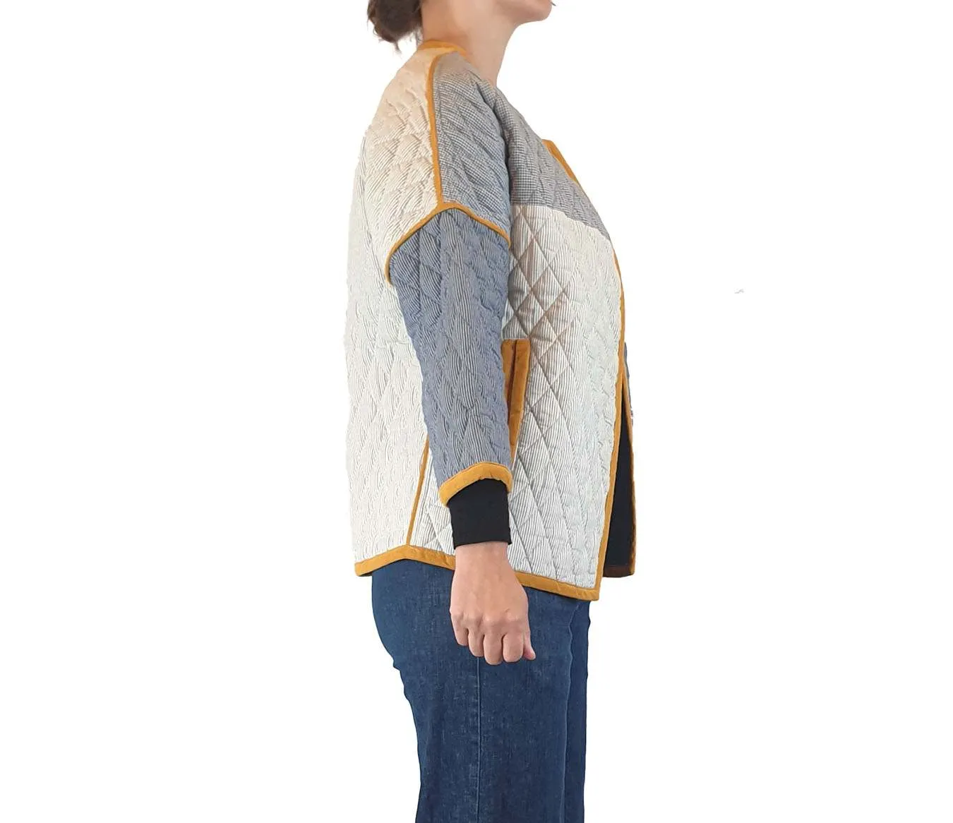 Gorman quilted blue, white and mustard coat size 8