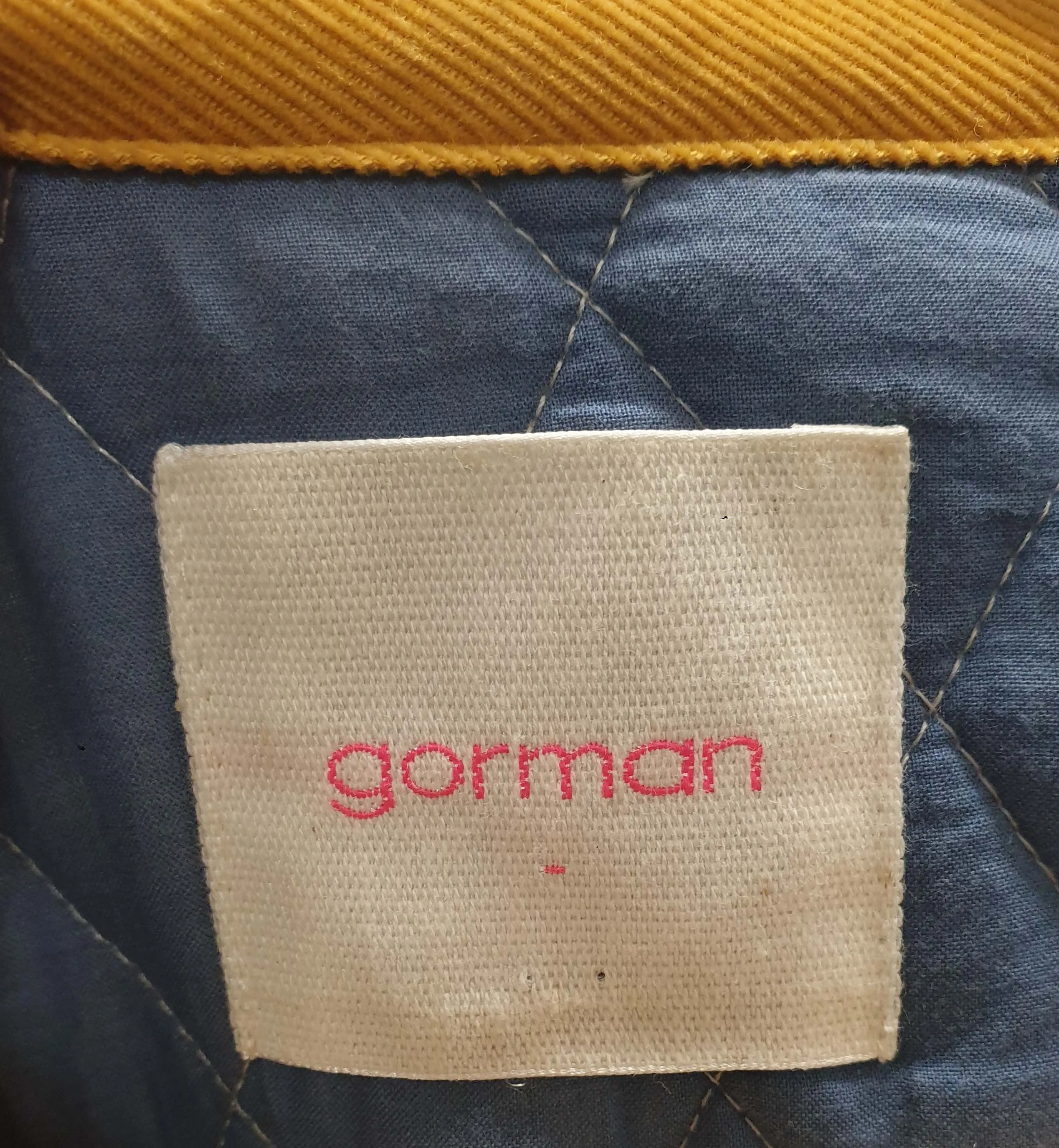 Gorman quilted blue, white and mustard coat size 8