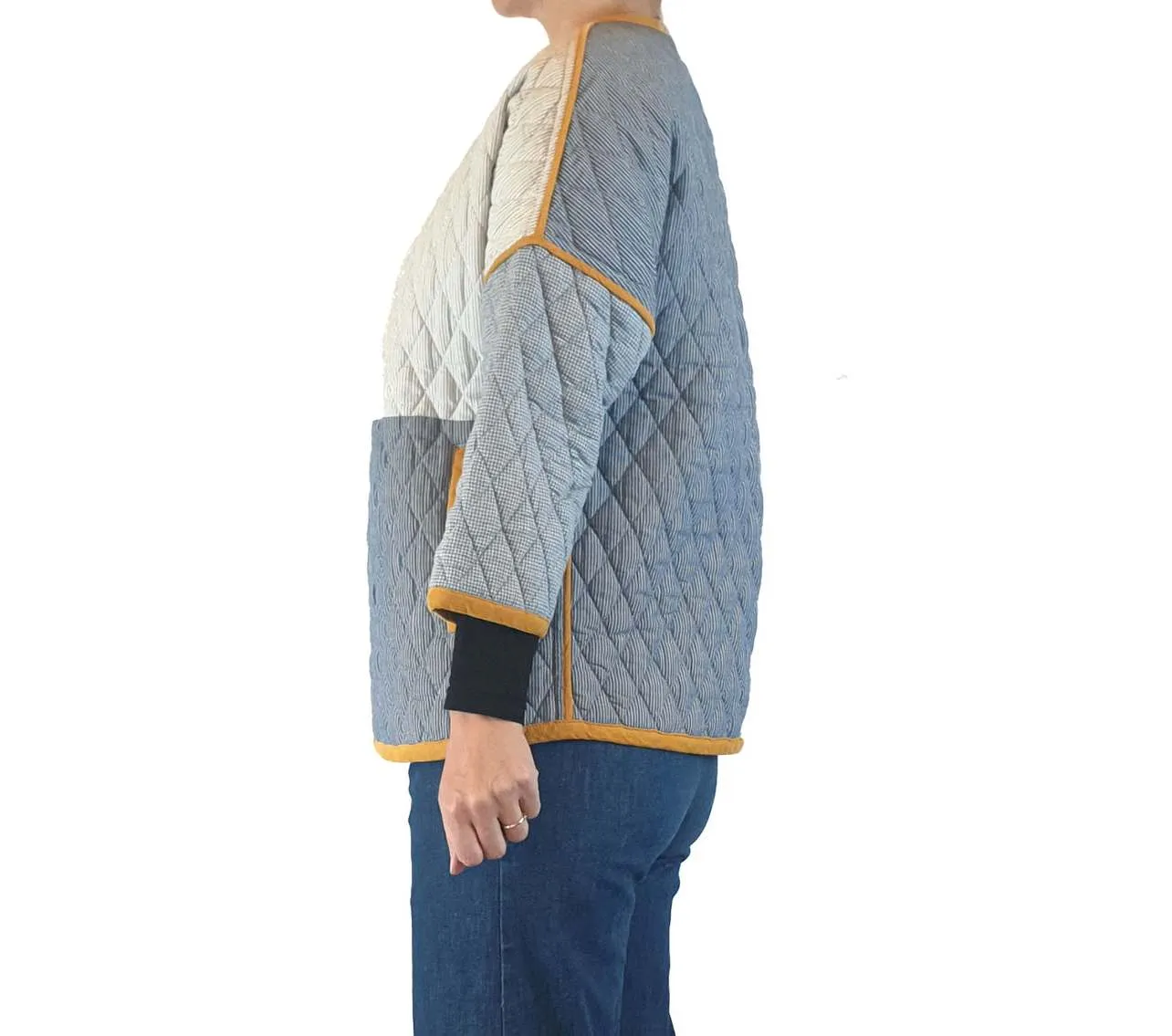 Gorman quilted blue, white and mustard coat size 8