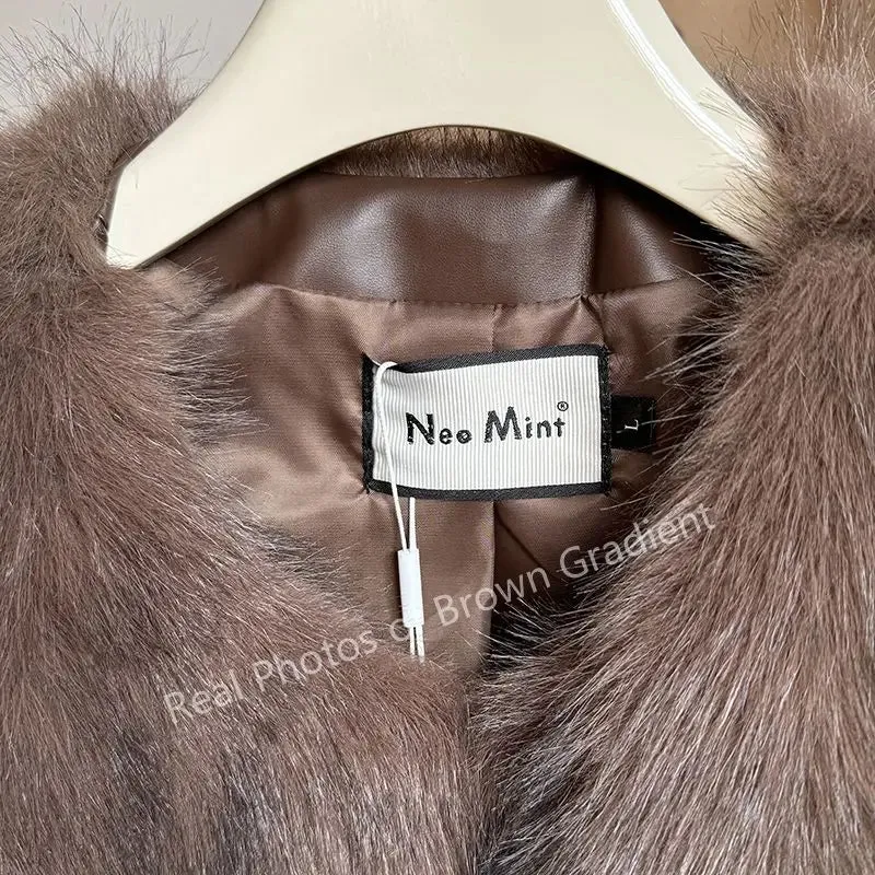 Gradient Winter Customizable Voice-controlled Fur Faux Kendall Women Coat Brown Fur Jenner Brand Jacket Chic New Fashion  Fox Icon Luxury Cropped