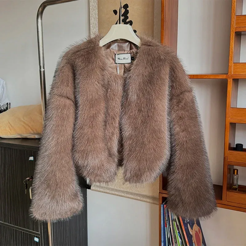 Gradient Winter Customizable Voice-controlled Fur Faux Kendall Women Coat Brown Fur Jenner Brand Jacket Chic New Fashion  Fox Icon Luxury Cropped