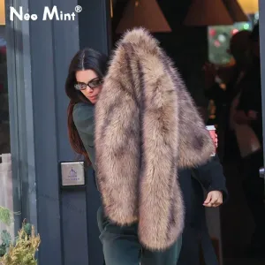 Gradient Winter Customizable Voice-controlled Fur Faux Kendall Women Coat Brown Fur Jenner Brand Jacket Chic New Fashion  Fox Icon Luxury Cropped
