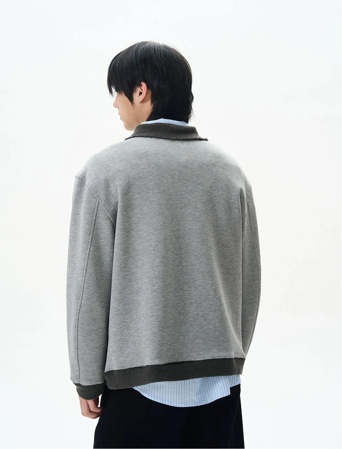 Gray Sweatshirt with Collar Detail