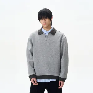 Gray Sweatshirt with Collar Detail