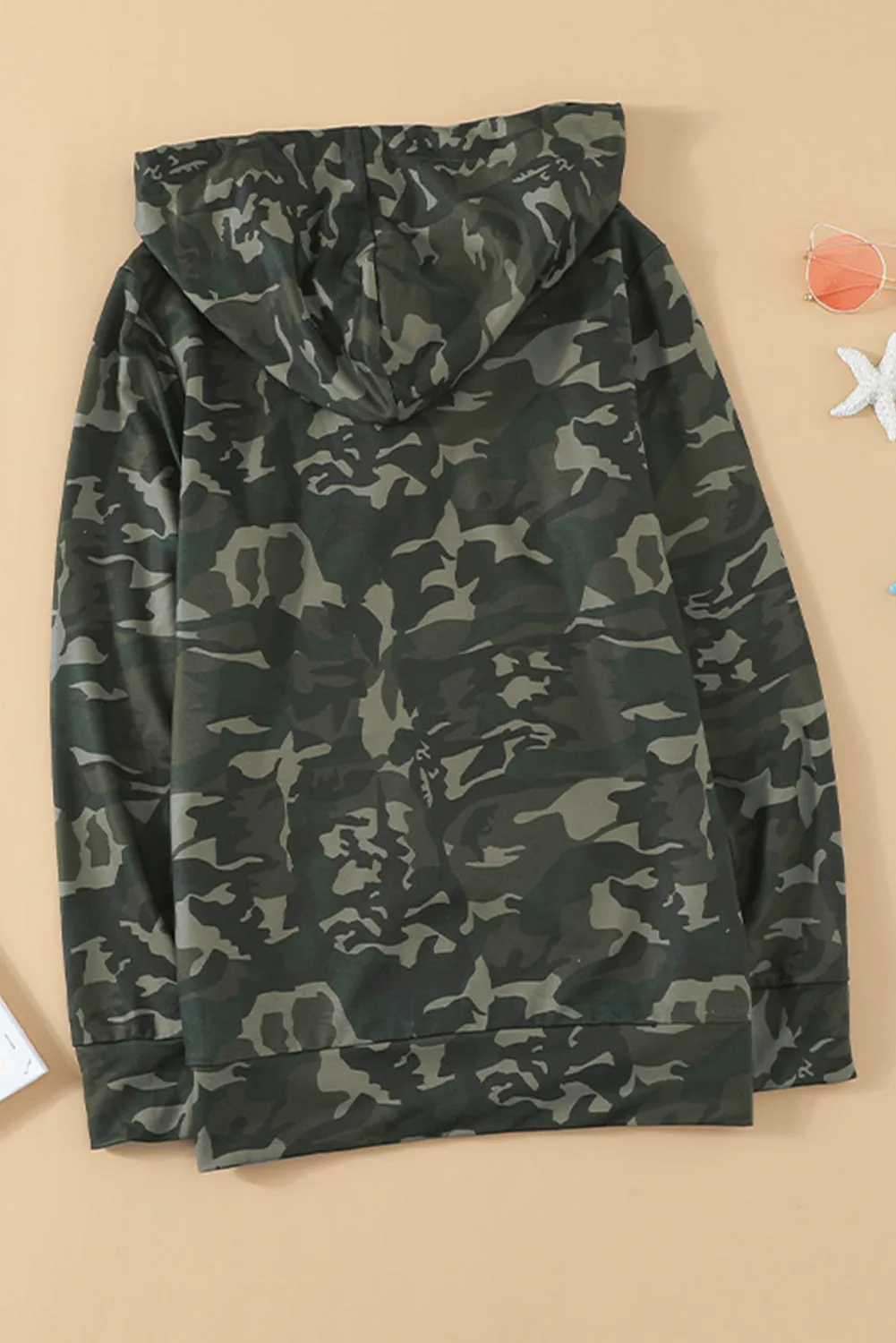 Green Camo Print Kangaroo Pocket Hoodie