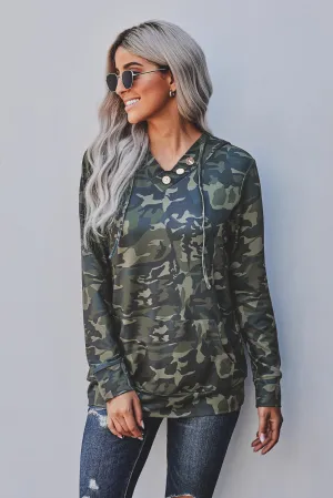 Green Camo Print Kangaroo Pocket Hoodie