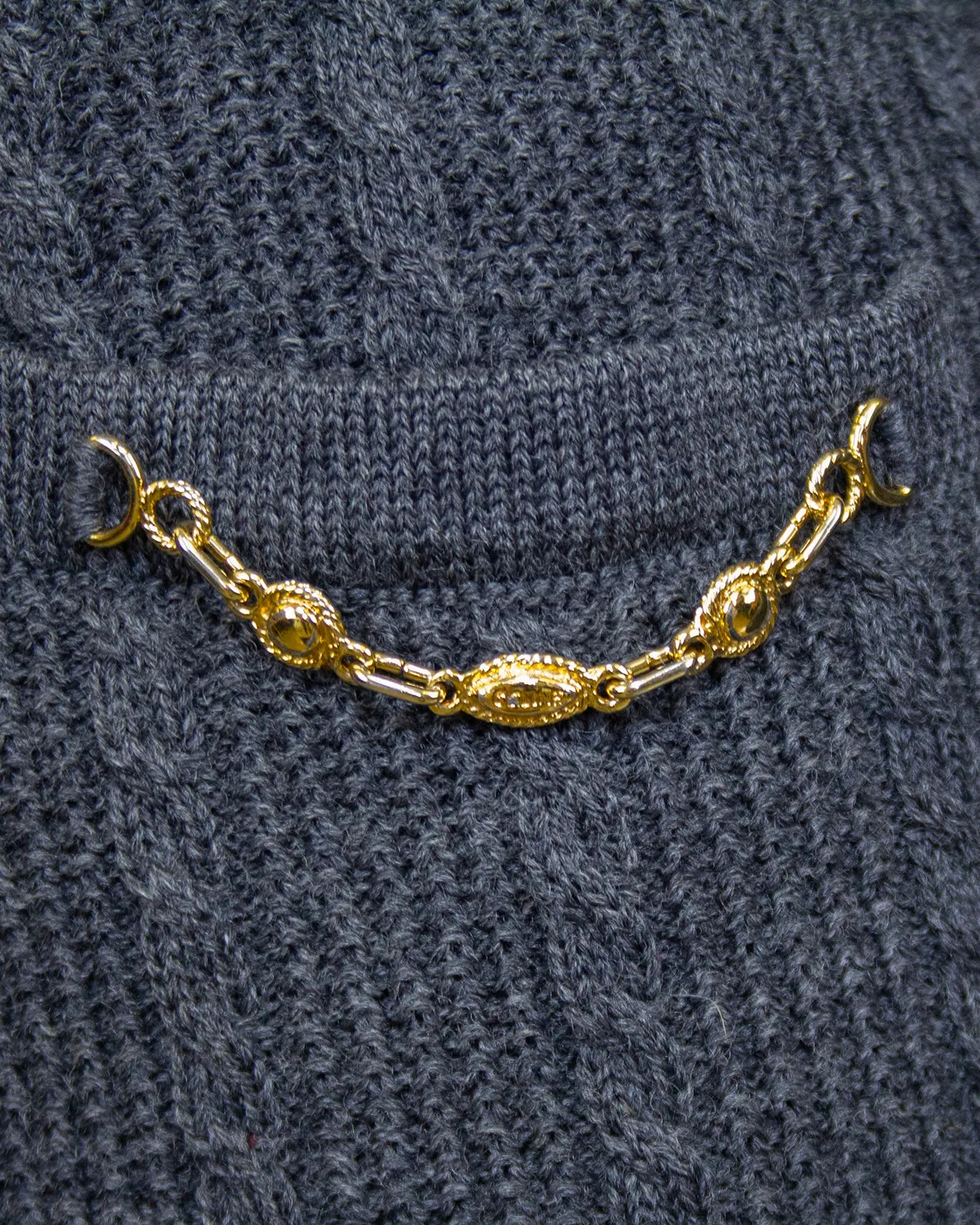 Grey Wool Knit Cardigan with Chains