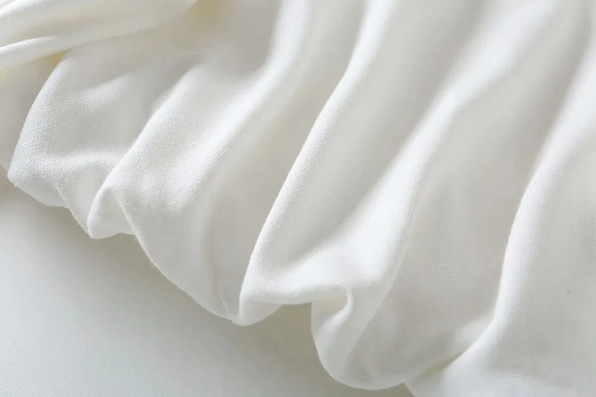 Half High Collar Elastic Waist Shirred Frill Sweatshirts