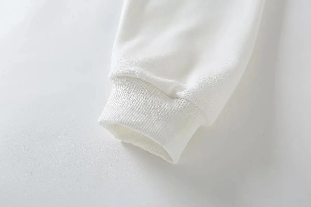 Half High Collar Elastic Waist Shirred Frill Sweatshirts
