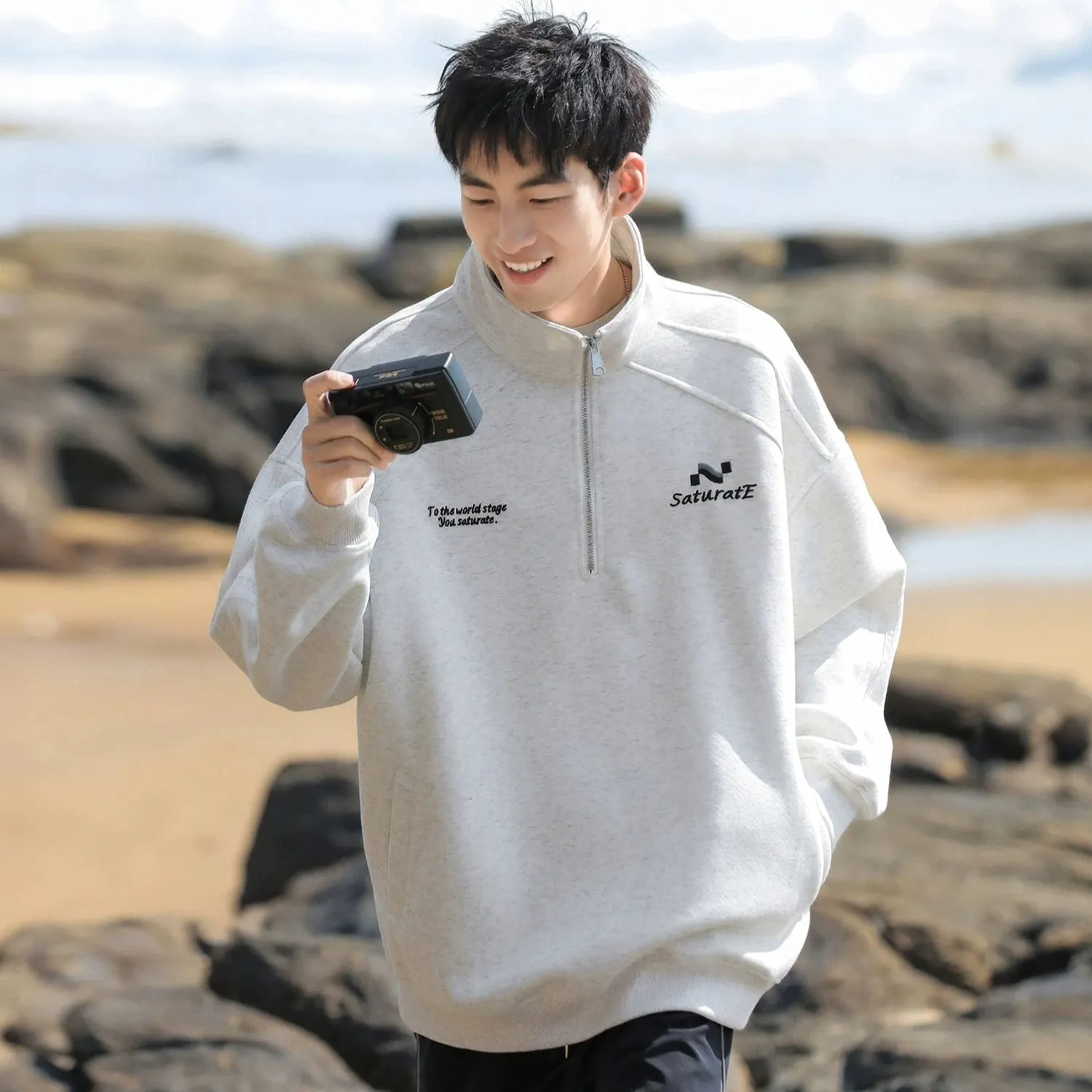 Half-Zip Stand Collar Sweatshirt