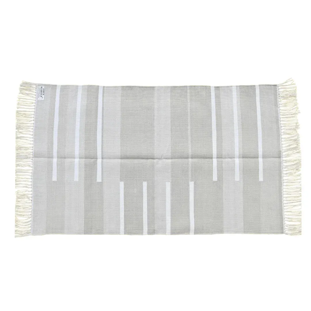 Handwoven Minimalistic Gray Cotton Rug with Fringes