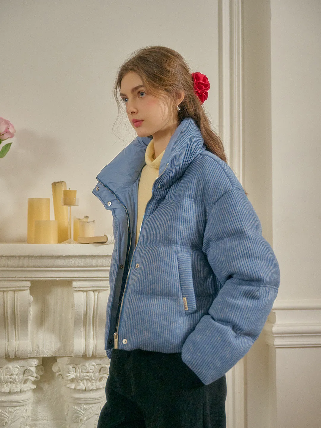 Hazel Stand Collar Knitted Down Jacket