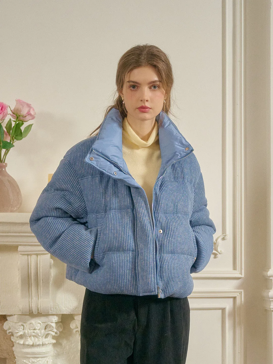 Hazel Stand Collar Knitted Down Jacket