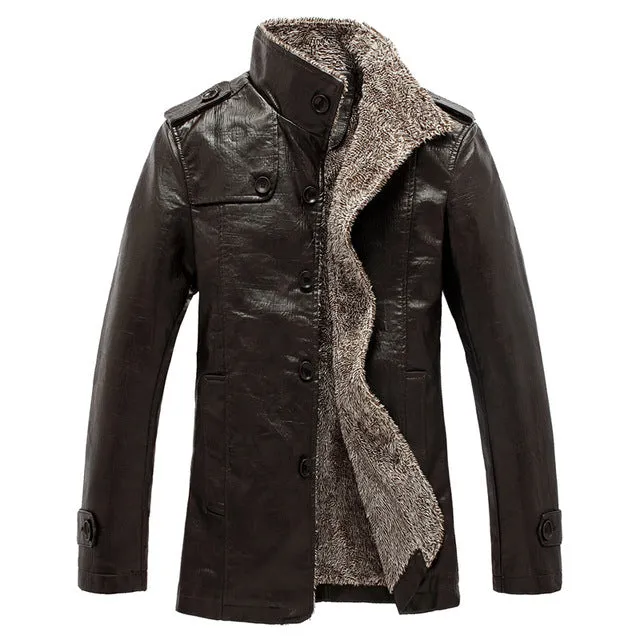 HEE GRAND 2017 High Quality New Style Fashion Male PU Leather Patchwork Fleece Jackets Men Casual Warm Overcoats MWP325