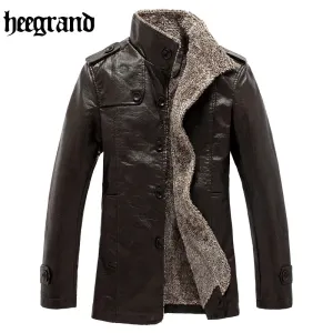 HEE GRAND 2017 High Quality New Style Fashion Male PU Leather Patchwork Fleece Jackets Men Casual Warm Overcoats MWP325